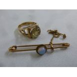 9ct yellow gold and opal brooch and a 9ct yellow gold ring, approx total weight 5.9g