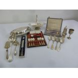 A quantity of silver plate to include entrée dish, a soup ladle and flatware