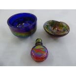 Two Continental glass bowls and a glass perfume bottle with stopper