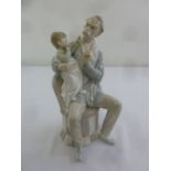 Lladro figurine of a seated grandfather and child A/F