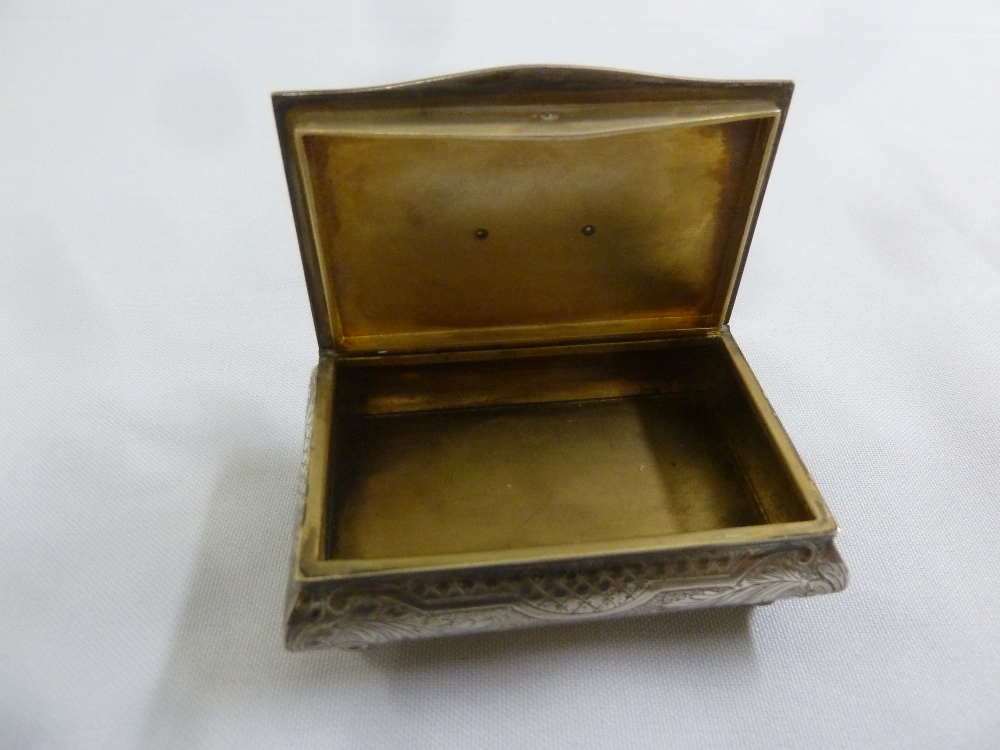 A continental white metal and enamel jewellery casket with hinged cover on four ball feet, A/F - Image 2 of 2