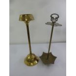 An Art Nouveau brass umbrella stand and a Art Nouveau style brass standing ashtray