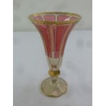 A 19th century Bohemian glass vase with gold and ruby panels on raised circular foot, A/F, 27.5cm(