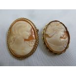 Two 9ct cameo brooches of ladies in profile