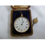 14ct yellow gold open faced pocket watch to include key