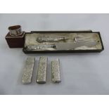 A quantity of silver and white metal to include Persian white metal and a cased napkin ring (6)