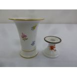 A Meissen Red Ming Dragon design chamber stick and a vase A/F, marks to the bases