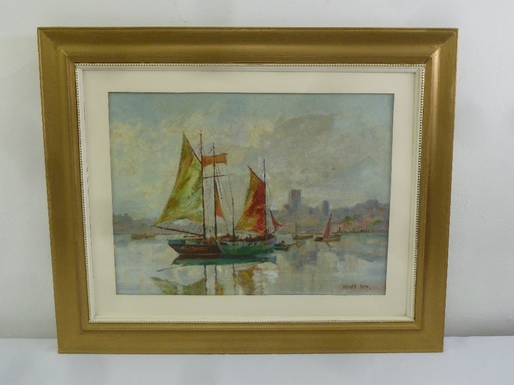 Henry Fox 1855-1929 framed oil on panel of a sailing ship, signed bottom right, 43 x 58cm