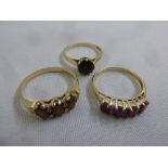 Three 9ct gold rings set with garnets, approx total weight 6.3g