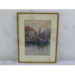 Ethel Kirkpatrick 1869-1966 framed and glazed watercolour of sailing ships in a harbour, signed