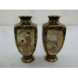 A pair of Meiji period Satsuma vases decorated with figures in a landscape, 14.5cm(h)