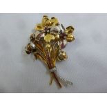 18ct yellow and white gold Art Deco brooch set with diamonds and rubies, approx total weight 32.2g