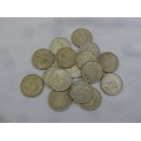 A quantity of silver coins to include 2s and 2s 6d pre 1947 AF and EF, approx total weight 447g