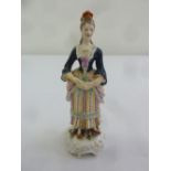 A Continental figurine of a lady in 18th century costume, 15cm(h)