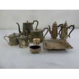 A quantity of silver plate to include a teaset and a café au lait set