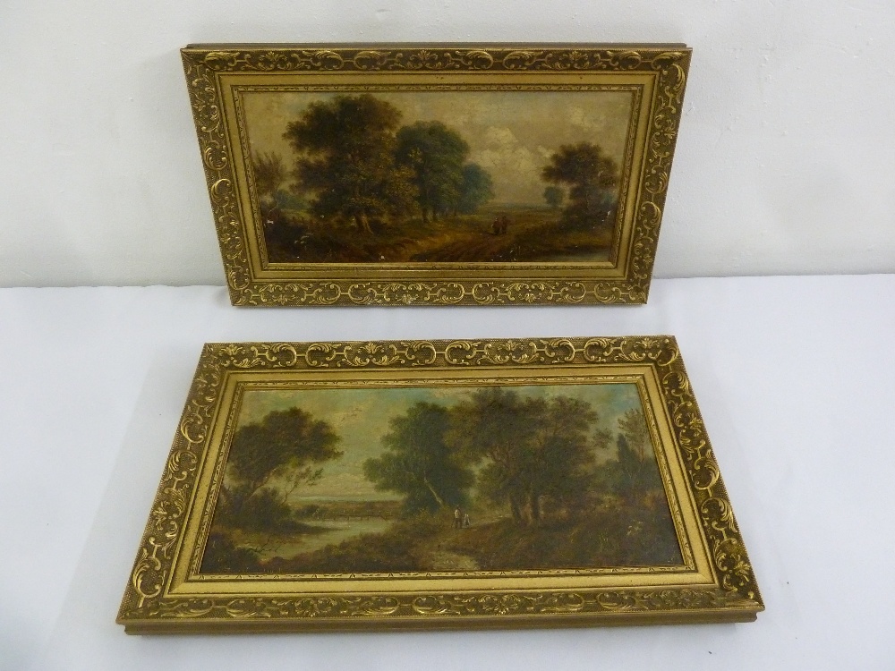 A pair of framed Victorian oils on canvas of country landscapes, 21.5 x44cm