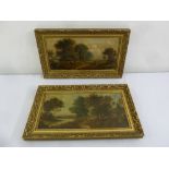 A pair of framed Victorian oils on canvas of country landscapes, 21.5 x44cm