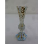 A Continental decorative glass stem vase on hexagonal base