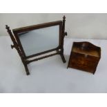 A Victorian mahogany table mirror and an inlaid wooden stationary box