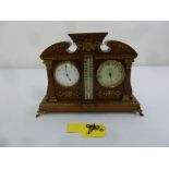 A late 19th century Victorian mahogany cased desk clock, Barometer and Thermometer with gilt metal