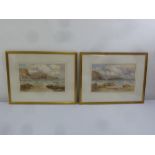 J.W. Craddock a pair of framed and glazed watercolours of seaside landscapes, 24 x 39cm