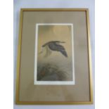 Koson Ohara 1877-1945 framed and glazed watercolour of a bird and moon, signed bottom left, 27 x