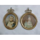 Two early 19th century French portrait miniatures of Napoleon and Josephine in gold and gilt metal