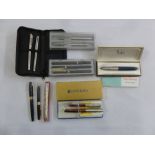 A quantity of pens to include Sheaffer and Parker, fountain pens, ballpoint pens and pencils