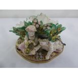 A Meissen style flower bowl decorated with figures of children to sides, A/F