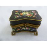 French porcelain and gilded metal shaped rectangular dressing table casket with three perfume