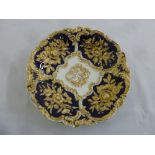 A Meissen 19th century floral gilded fruit bowl cobalt blue and white ground, marks to the base