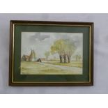 John Clarke framed and glazed watercolour titled Oast House, signed bottom left, 11 x 16cm