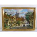 C. Van de Wart framed oil on canvas of a Dutch street scene with figures in the foreground, signed