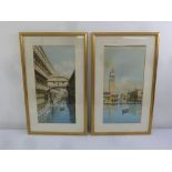 A pair of framed and glazed watercolours of Venetian canal scenes, 58 x 29cm