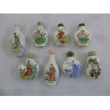 Eight Chinese snuff bottles of various shape and form