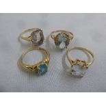 Four 9ct gold rings with various stones, approx total weight 10.7g