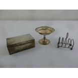 A quantity of silver to include a bonbon dish, a toast rack and a cigarette case