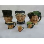 Six Doulton character jugs to include three miniatures