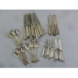 A quantity of antique and modern silver flatware to include a set of six George III dessert