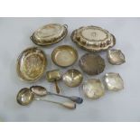 A quantity of silver plate to include entrée dish and cover, bonbon dishes and a ladle