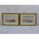 Umberto Ongania 1860-1896 a pair of framed and glazed watercolours of Venice, signed bottom right,