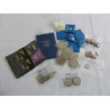 A quantity of GB and foreign coins to include blue folder decimal set and crowns