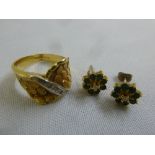 18ct yellow gold ring and a pair of 18ct gold earrings, approx total weight 8.4g