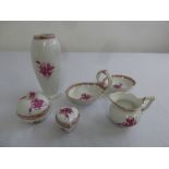 A quantity of Herend Red Peony pattern porcelain to include a vase, covered dishes, a jug and bonbon