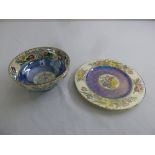 A Maling lustreware bowl and matching plate