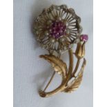 9ct yellow gold ruby and diamond brooch, approx total weight 10.8g