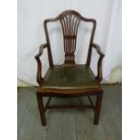 A late Victorian mahogany occasional chair with leather seat