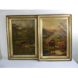 Charles E. Wadsworth two framed oils on canvas paintings of Highland Cattle, signed to the bottom,