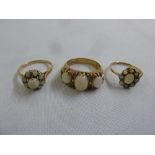 Three 9ct gold rings set with various stones, approx total weight 10.4g