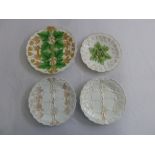 Meissen four 19th century plates decorated with leaves, A/F